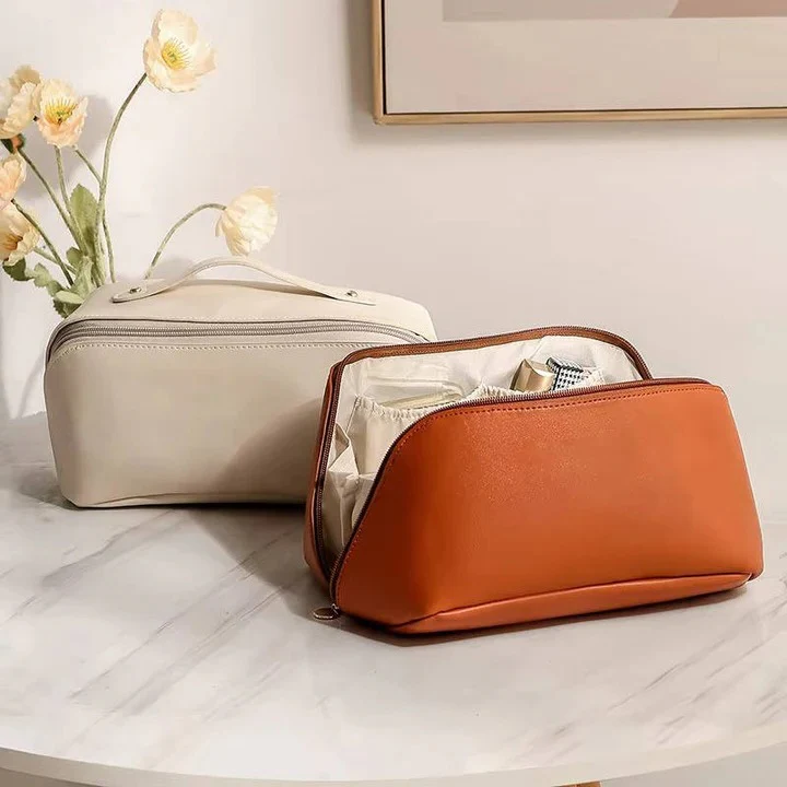 Makeup Organizer Pouch with PU Exterior and Wide Opening Design - Image 7