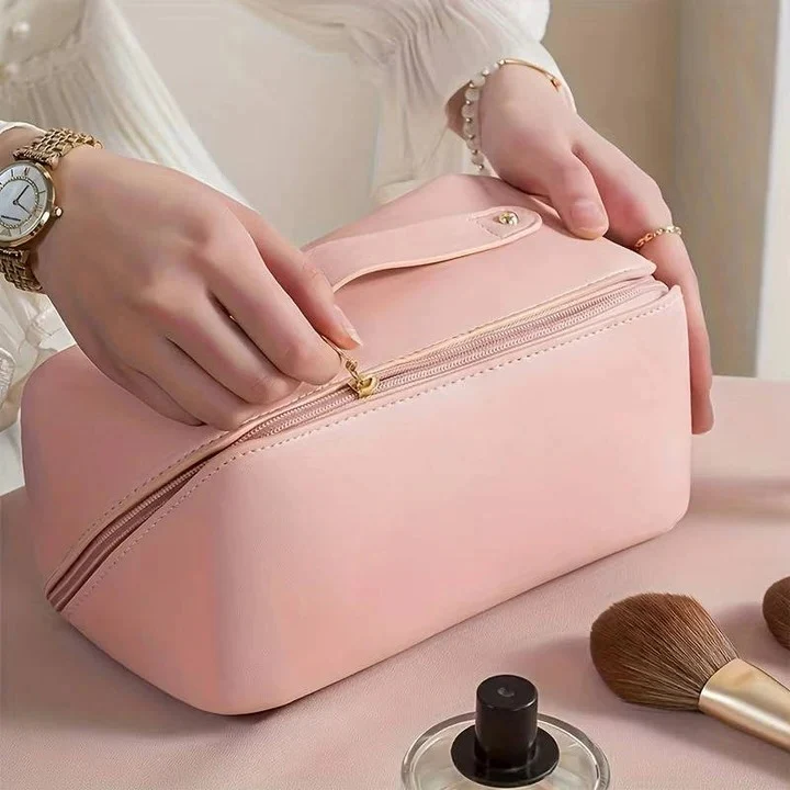 Makeup Organizer Pouch with PU Exterior and Wide Opening Design - Image 8