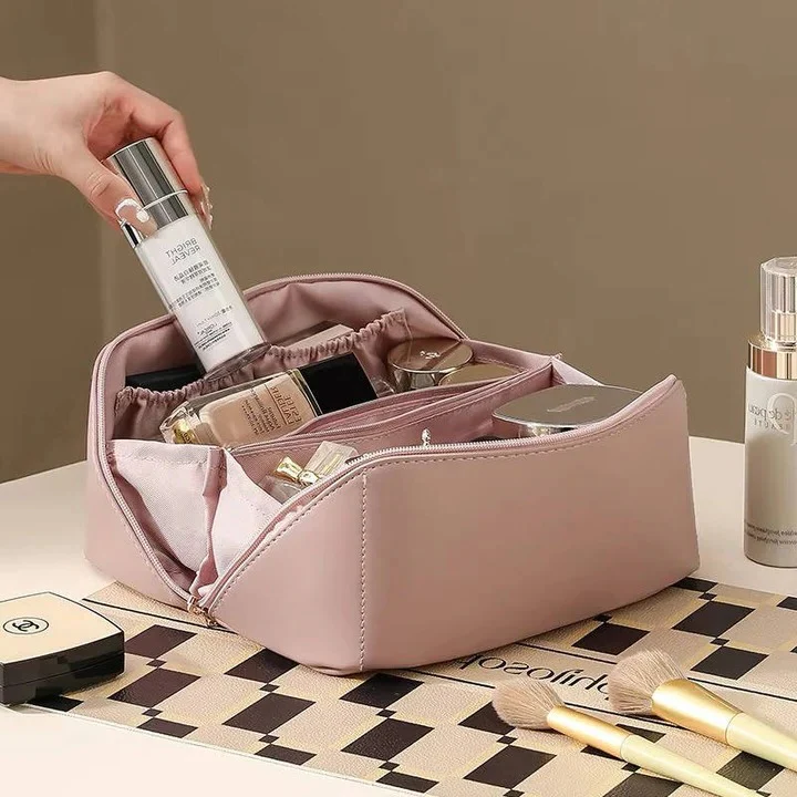 Makeup Organizer Pouch with PU Exterior and Wide Opening Design - Image 9
