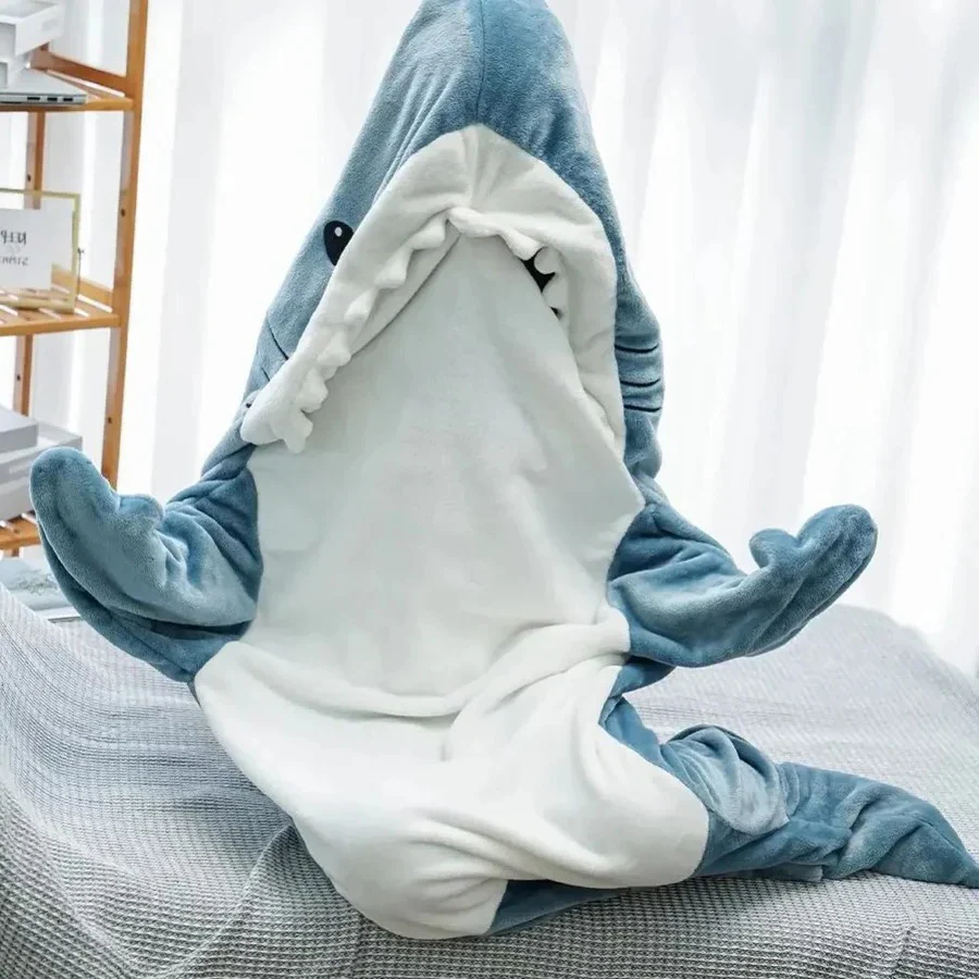 Soft Flannel Shark Hoodie Blanket - Image 3