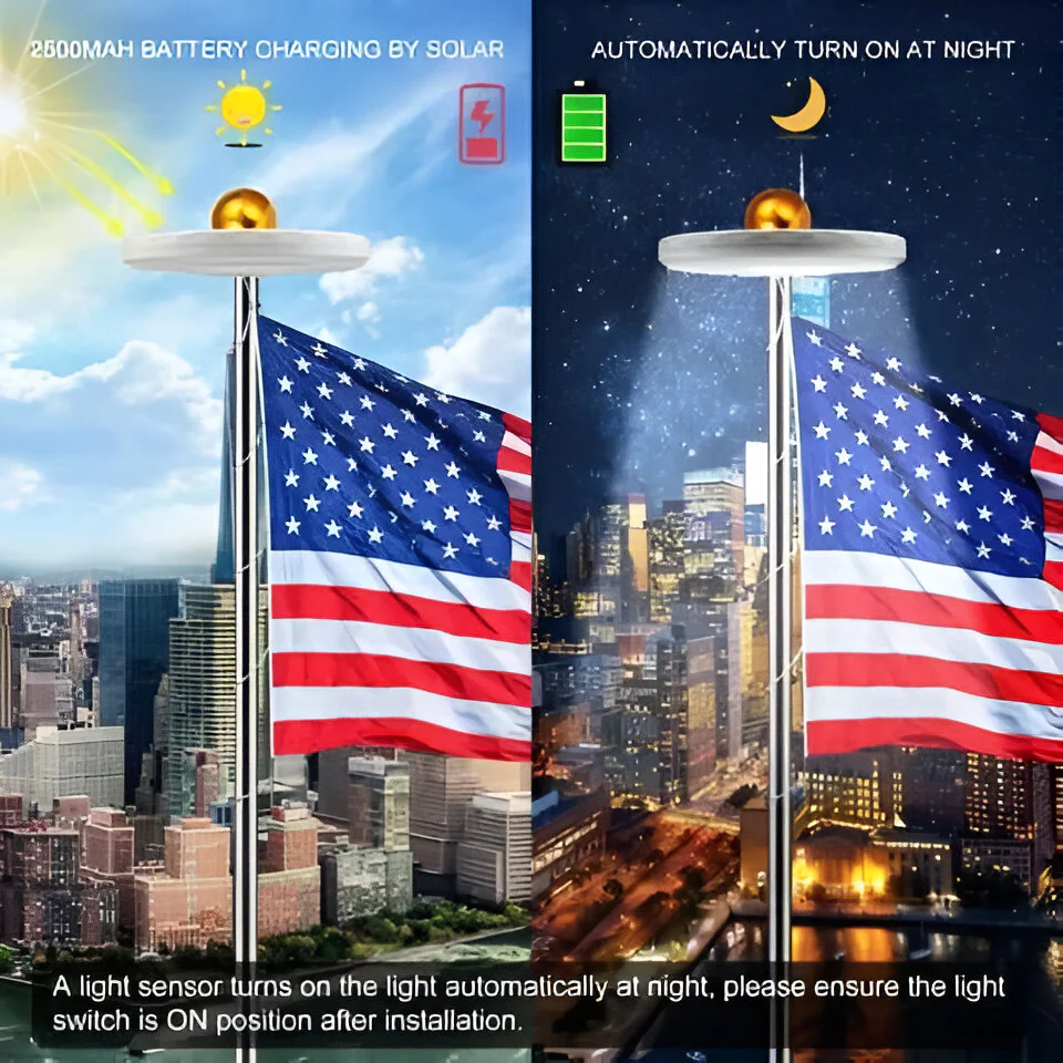 Solar LED Flagpole Light for Continuous Nighttime Visibility - Image 7