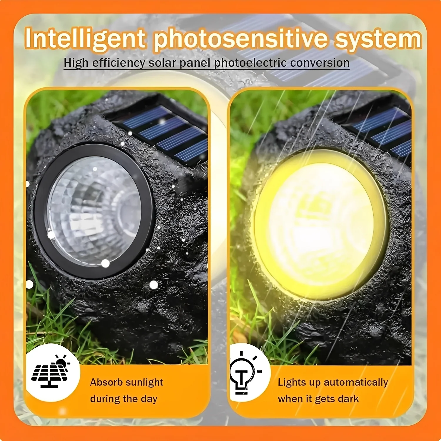 Solar LED Garden Spotlight with Stone Style and Light Sensor - Image 2