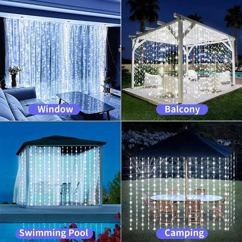 Solar Powered Outdoor Curtain Fairy String Lights for Garden and Patio - Image 11