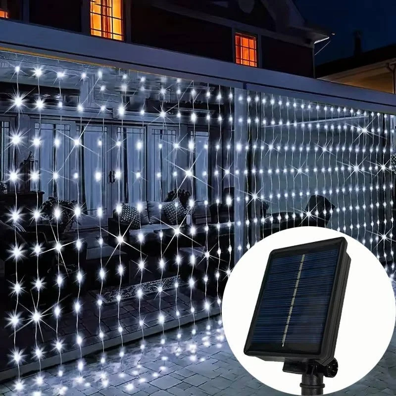 Solar Powered Outdoor Curtain Fairy String Lights for Garden and Patio - Image 2