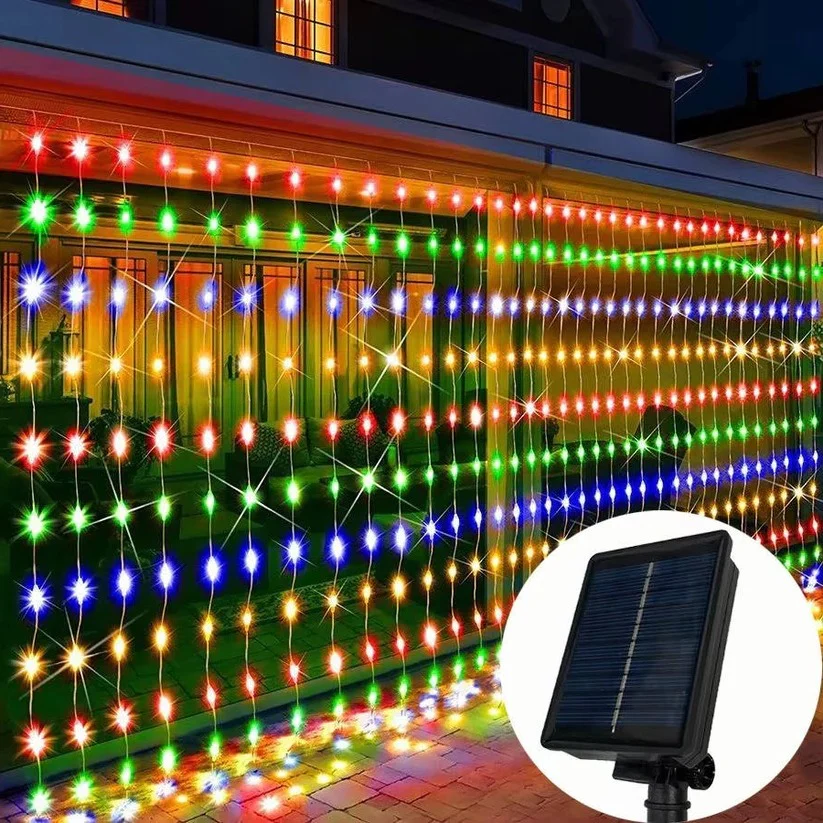 Solar Powered Outdoor Curtain Fairy String Lights for Garden and Patio - Image 3