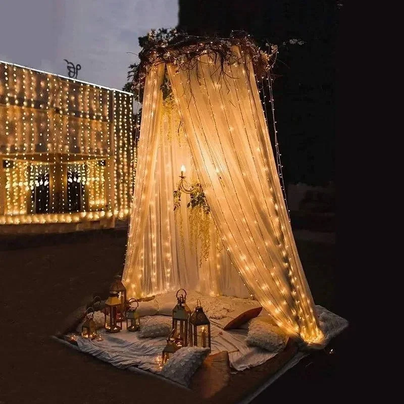 Solar Powered Outdoor Curtain Fairy String Lights for Garden and Patio - Image 5