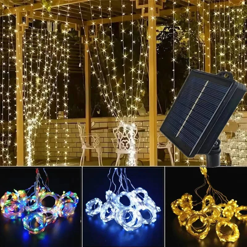 Solar Powered Outdoor Curtain Fairy String Lights for Garden and Patio - Image 7
