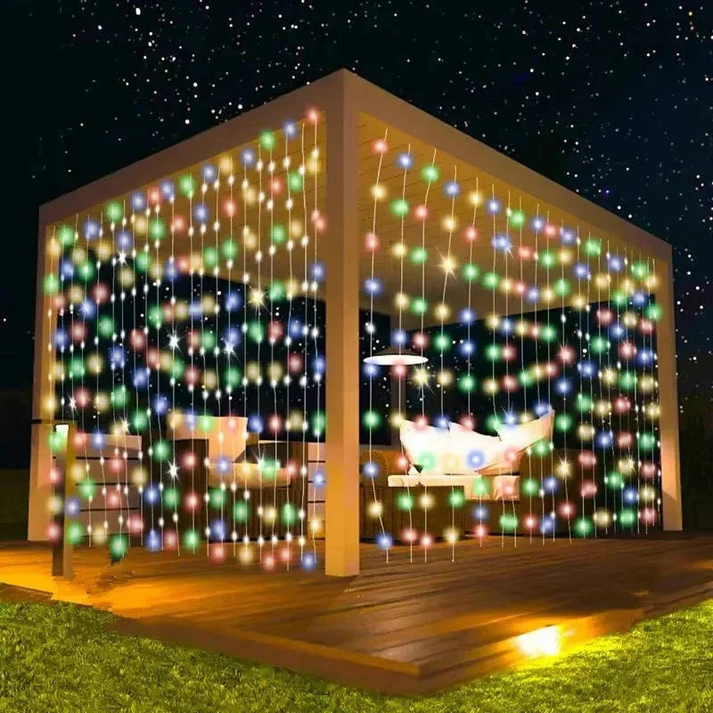 Solar Powered Outdoor Curtain Fairy String Lights for Garden and Patio - Image 8