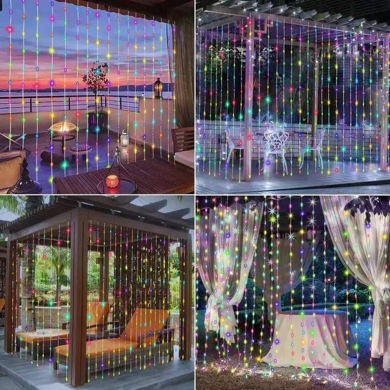 Solar Powered Outdoor Curtain Fairy String Lights for Garden and Patio - Image 9