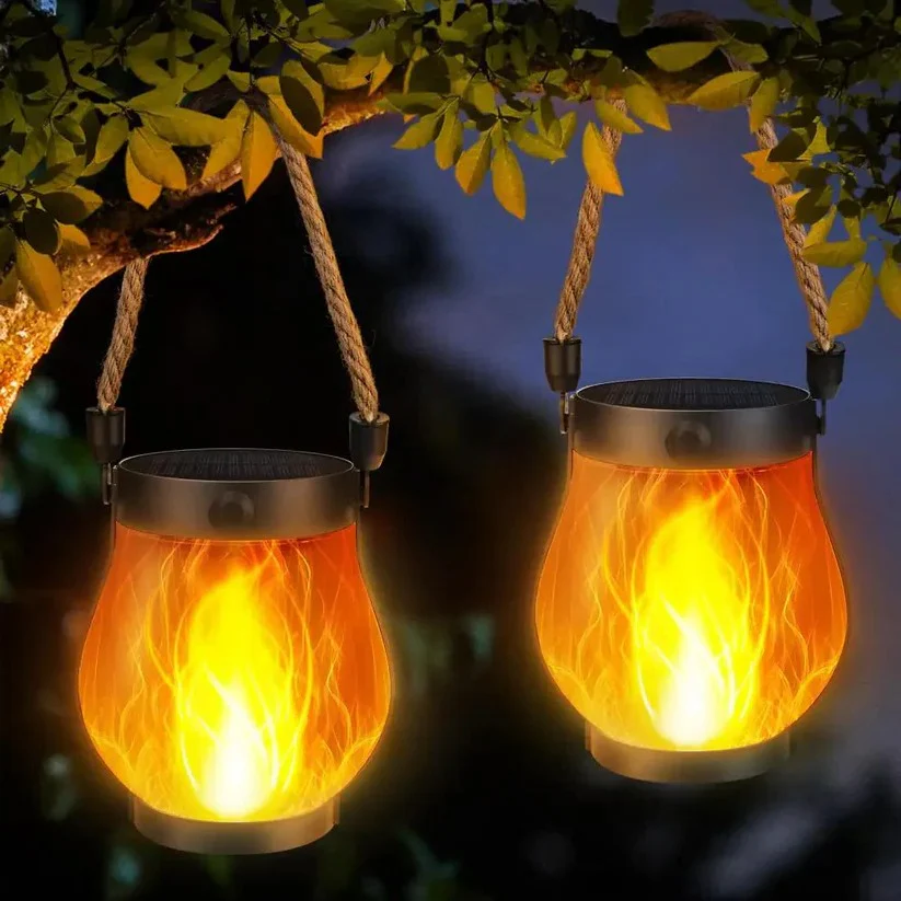 Solar Powered Outdoor Lantern with Flame Effect and Dual Charging Modes for Garden and Patio - Image 3