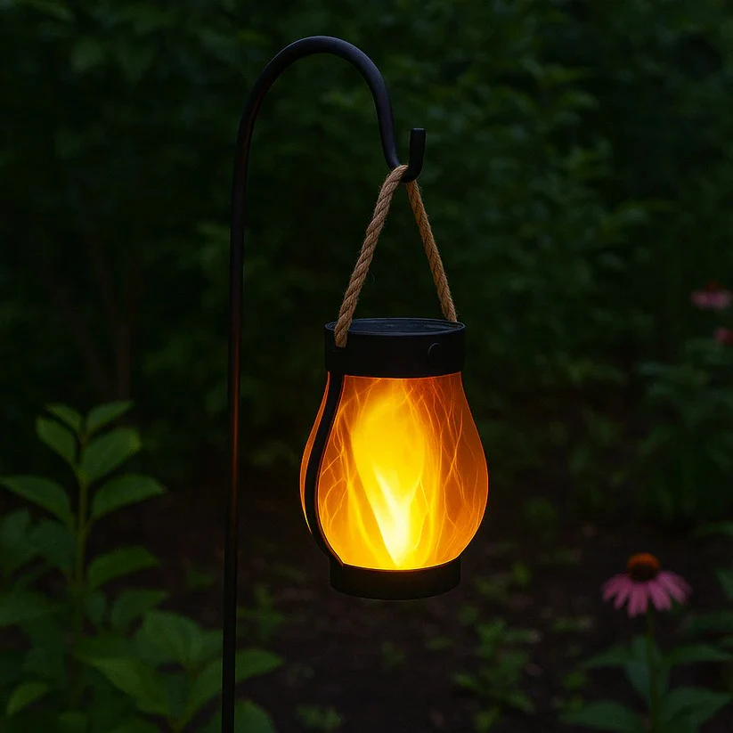 Solar Powered Outdoor Lantern with Flame Effect and Dual Charging Modes for Garden and Patio - Image 4