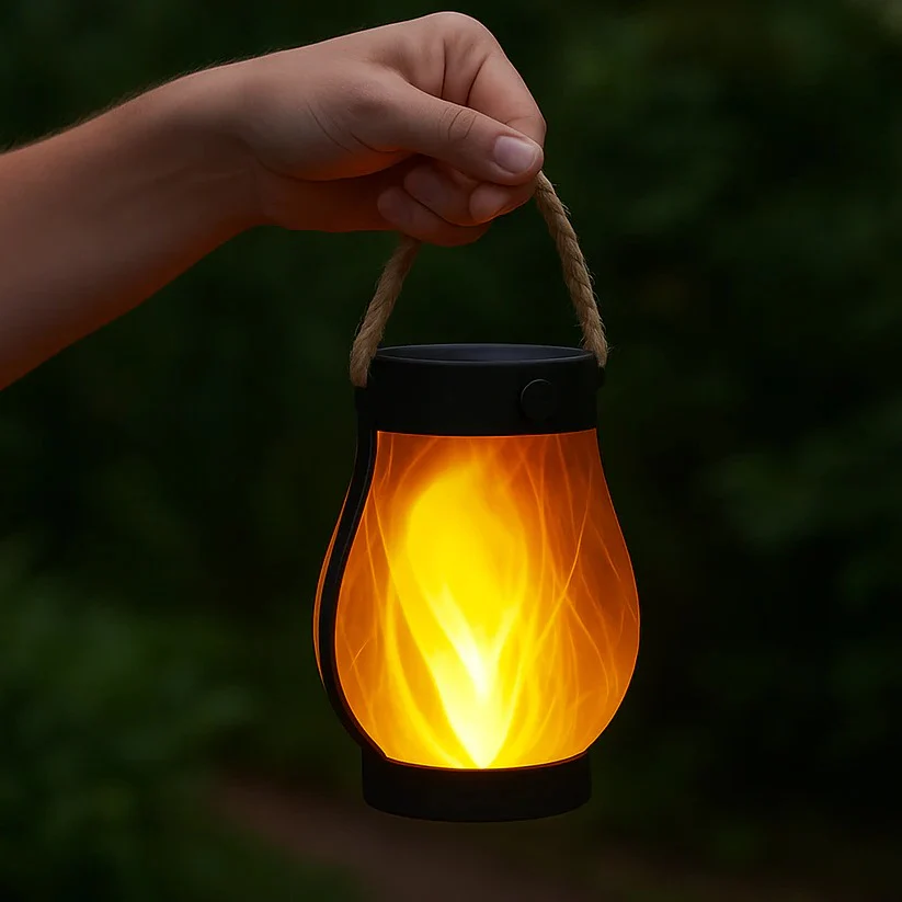 Solar Powered Outdoor Lantern with Flame Effect and Dual Charging Modes for Garden and Patio - Image 5