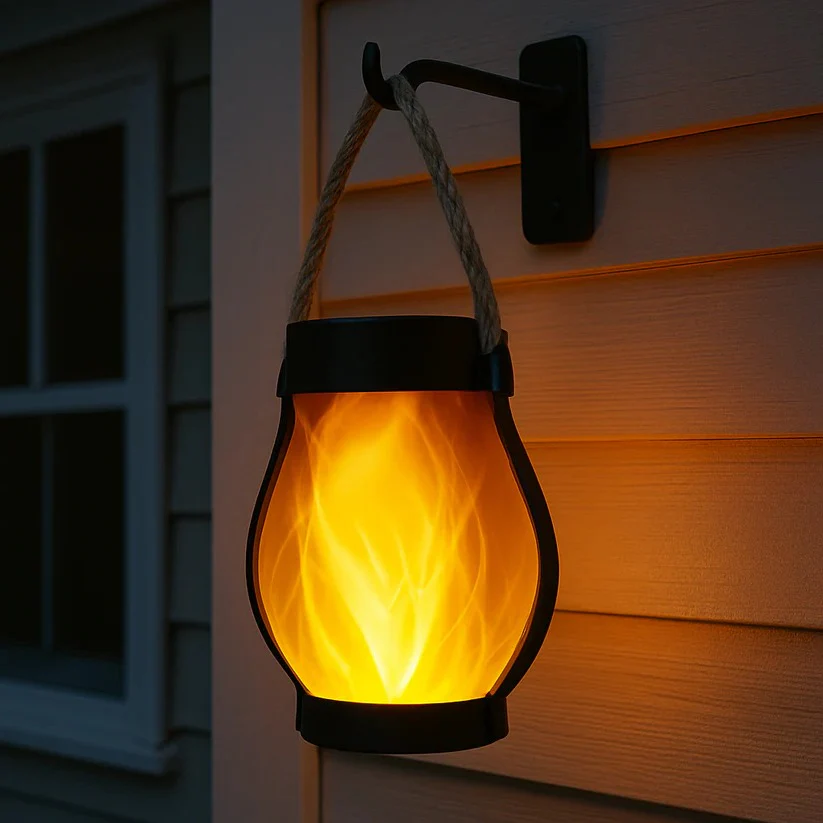 Solar Powered Outdoor Lantern with Flame Effect and Dual Charging Modes for Garden and Patio - Image 6