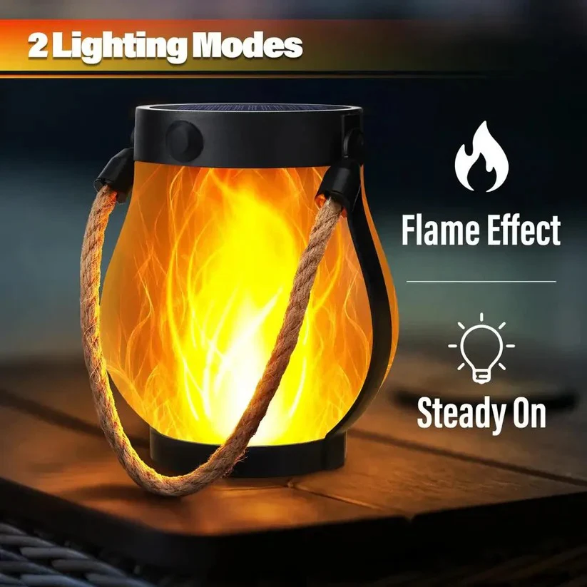 Solar Powered Outdoor Lantern with Flame Effect and Dual Charging Modes for Garden and Patio - Image 7