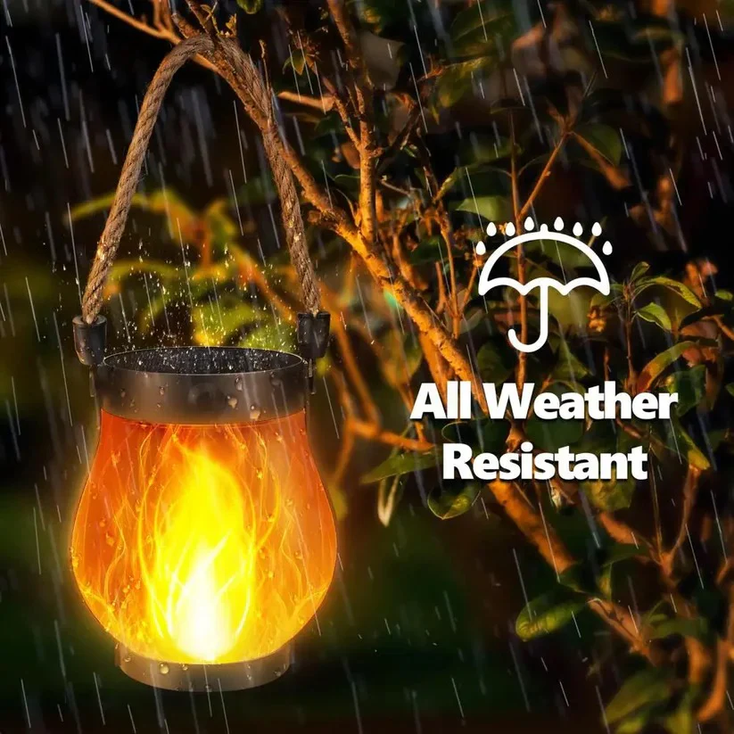 Solar Powered Outdoor Lantern with Flame Effect and Dual Charging Modes for Garden and Patio - Image 8