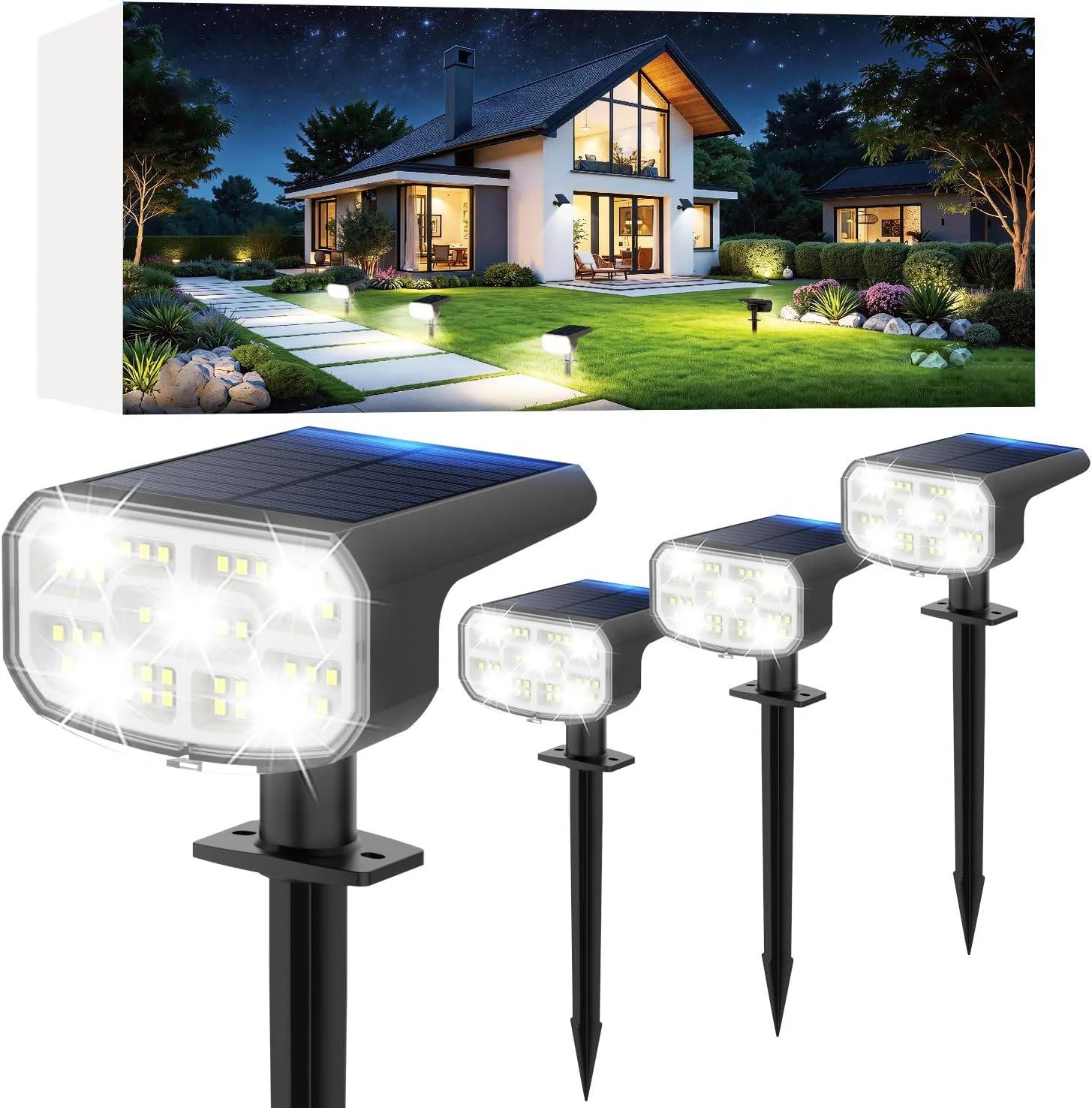 Solar Spotlight with Dual Brightness Modes and Auto Sensor, 4 Pack - Image 3