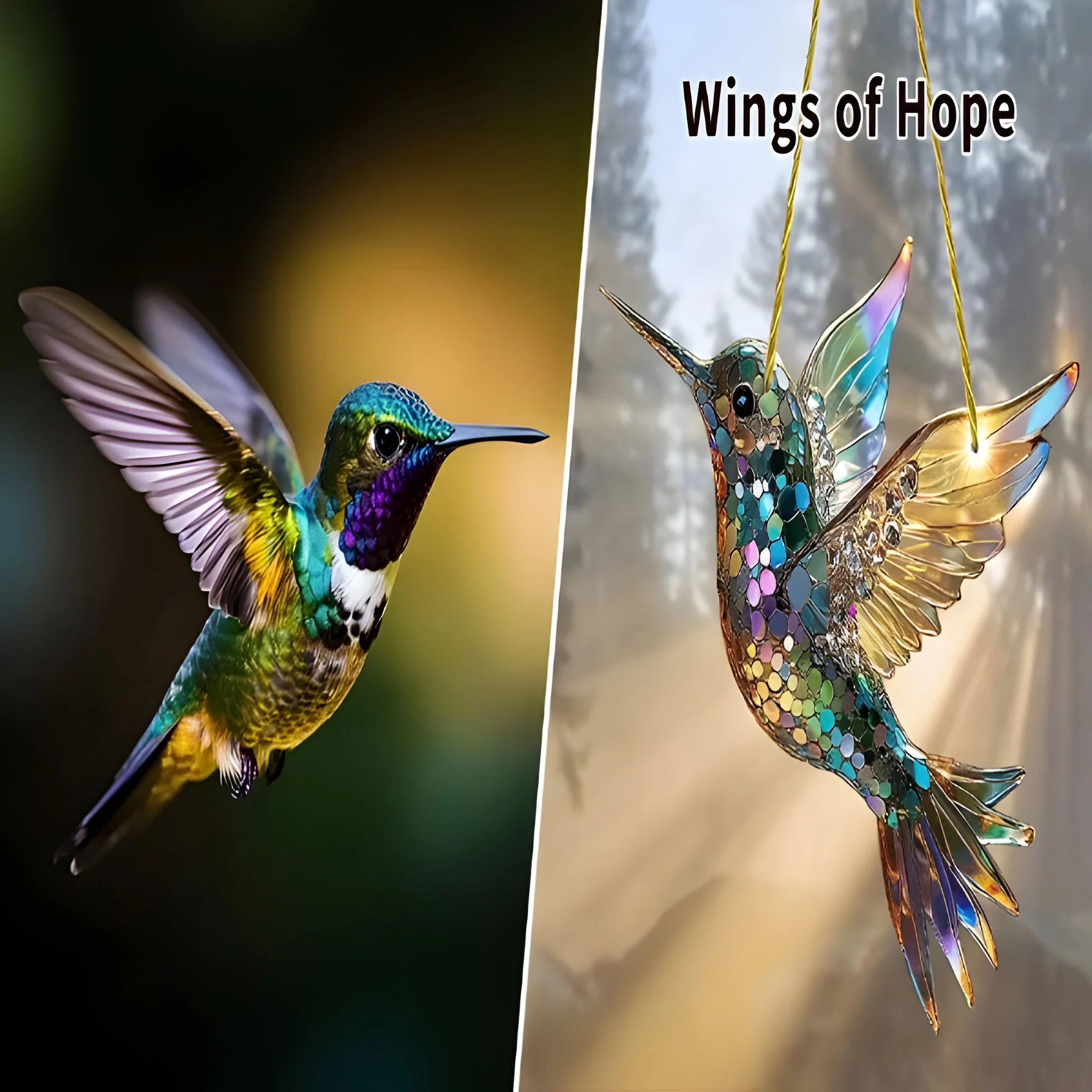 Stained Glass Style Hummingbird Window Panel Suncatcher - Image 6