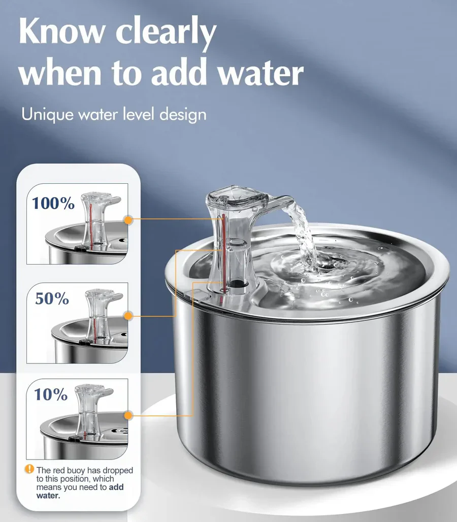 Stainless Steel Cat Water Fountain with Filter and Sensor - Image 3