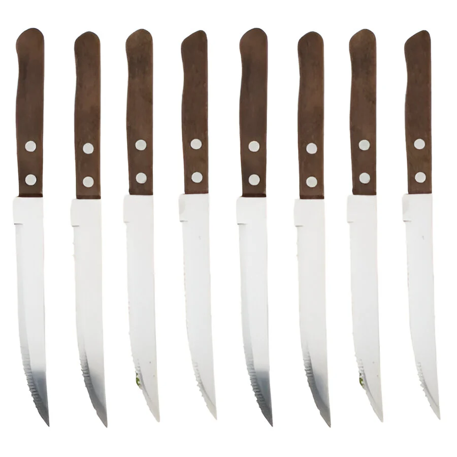 Stainless Steel Steak Knife Set with Wooden Handles & Serrated Edges - Image 8