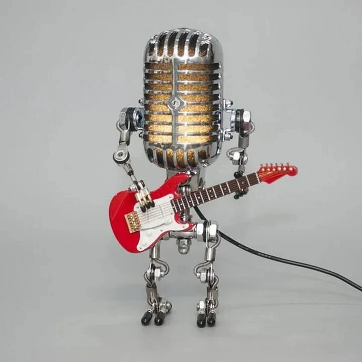 Metal Robot Desk Lamp, Guitar and Microphone Design - Image 2