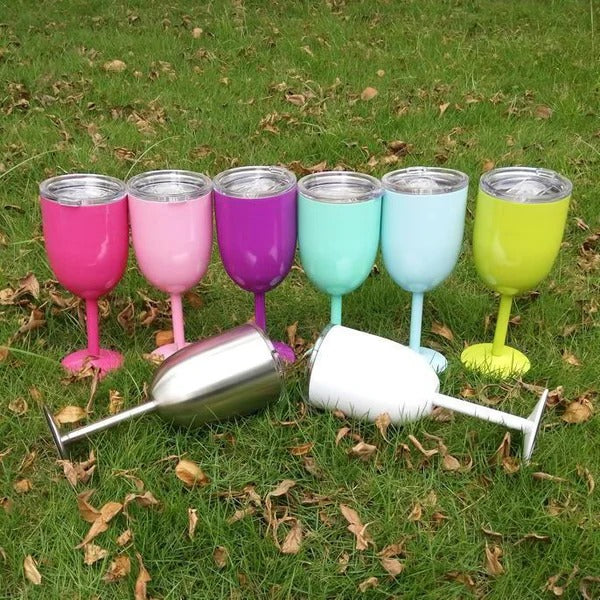 Insulated Stemmed Stainless Steel Wine Goblet with Lid - Image 10