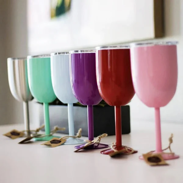 Insulated Stemmed Stainless Steel Wine Goblet with Lid - Image 11