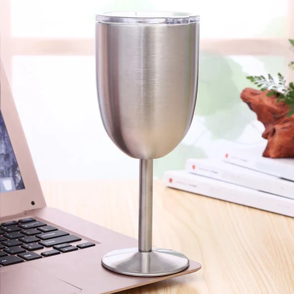 Insulated Stemmed Stainless Steel Wine Goblet with Lid - Image 2
