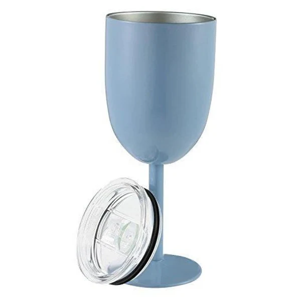 Insulated Stemmed Stainless Steel Wine Goblet with Lid - Image 4