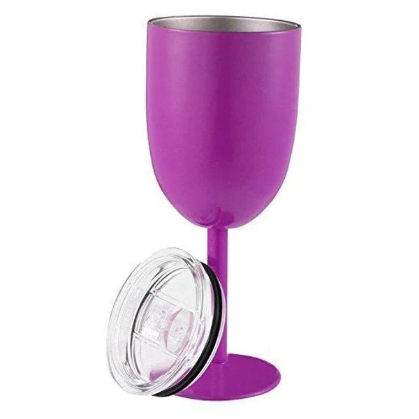 Insulated Stemmed Stainless Steel Wine Goblet with Lid - Image 6