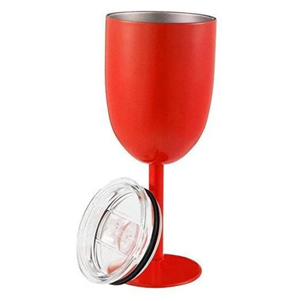 Insulated Stemmed Stainless Steel Wine Goblet with Lid - Image 7