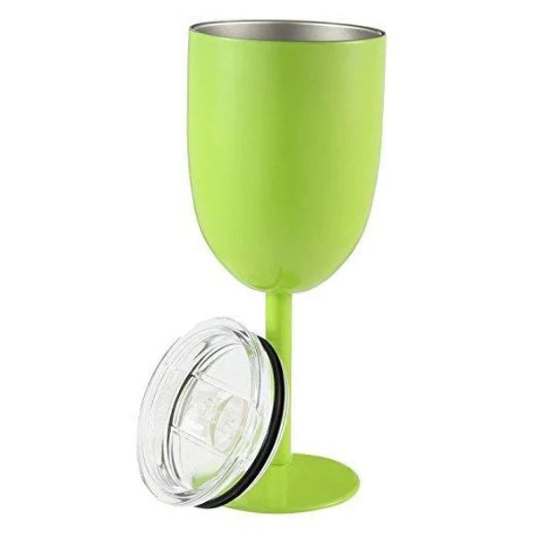 Insulated Stemmed Stainless Steel Wine Goblet with Lid - Image 8