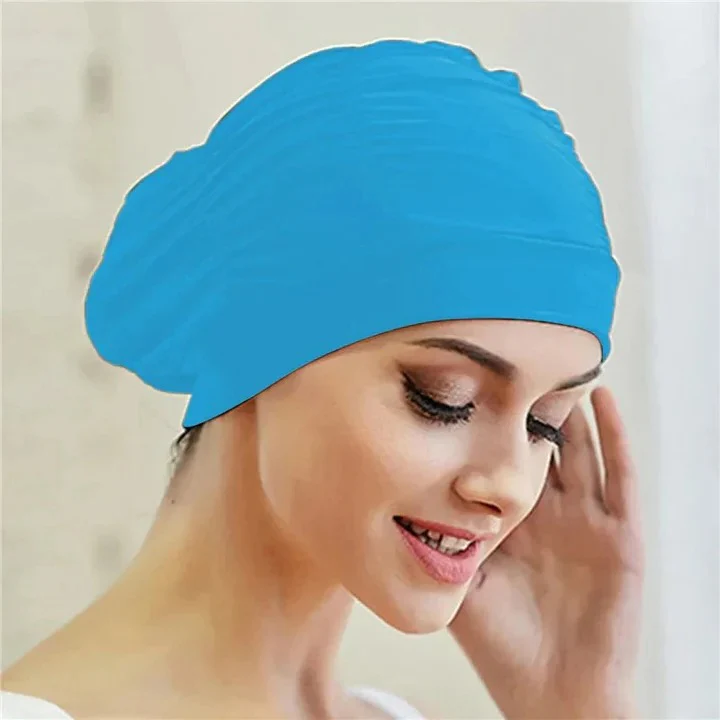 Stretch Swim Cap with Twist Front Turban Design for Swimmers - Image 6