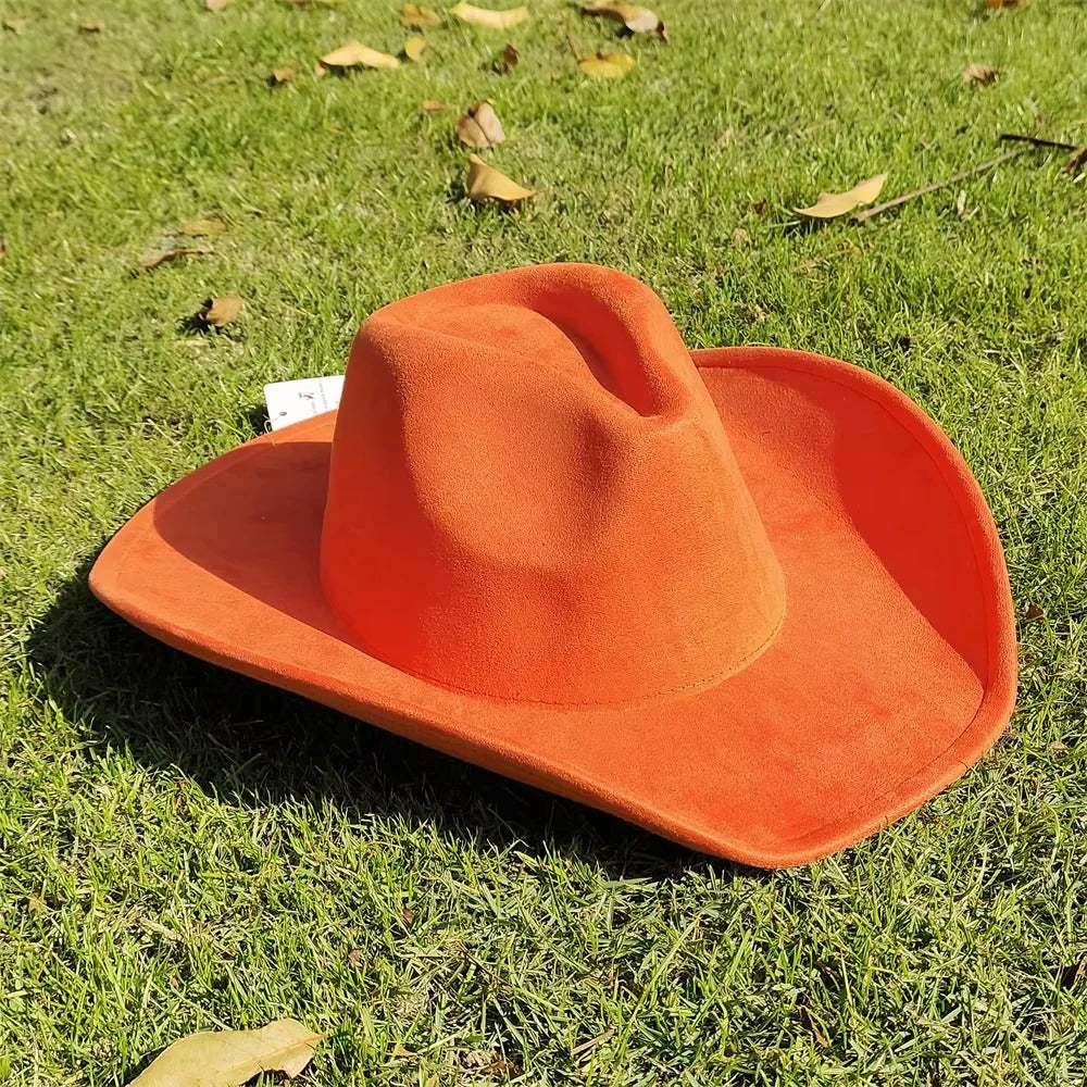 Unisex Suede Western Cowboy Hat with Wide Brim - Image 2