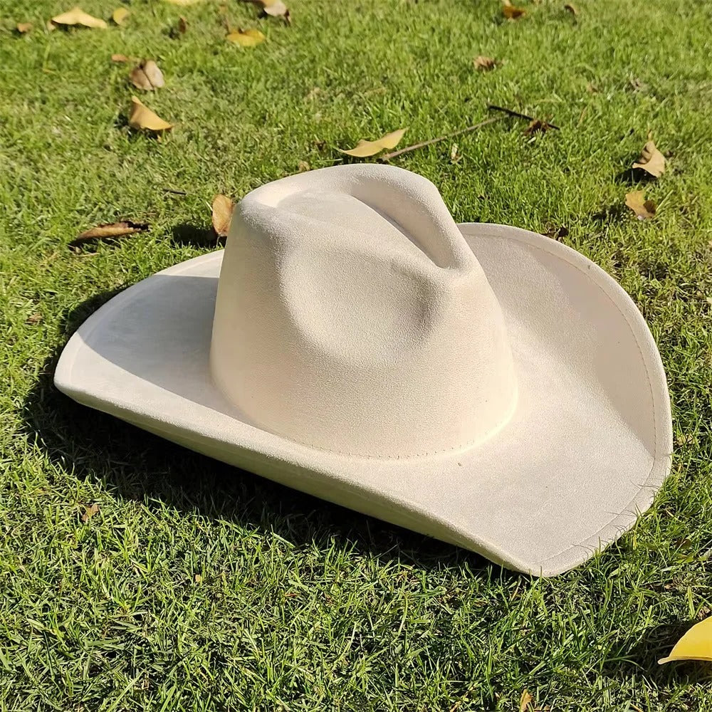 Unisex Suede Western Cowboy Hat with Wide Brim - Image 3