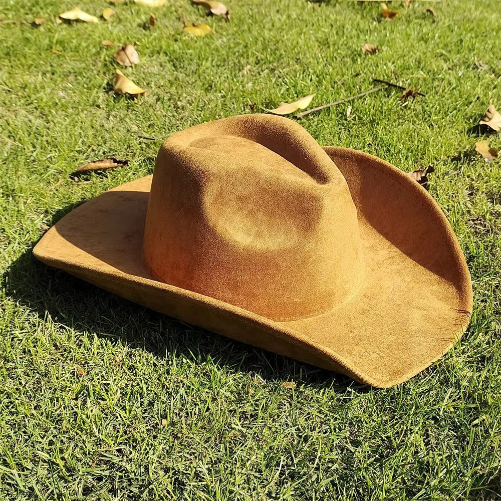 Unisex Suede Western Cowboy Hat with Wide Brim - Image 5