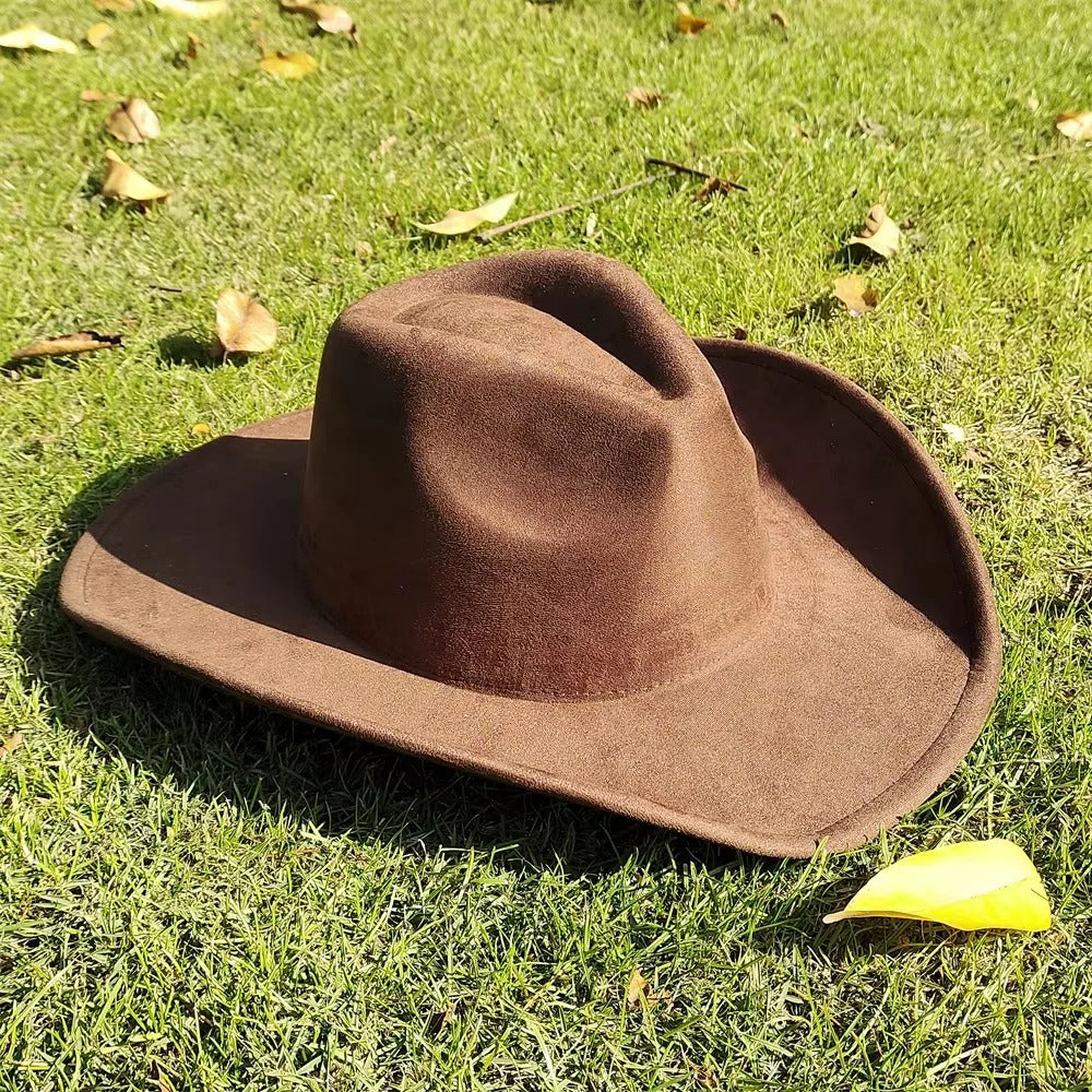 Unisex Suede Western Cowboy Hat with Wide Brim - Image 6
