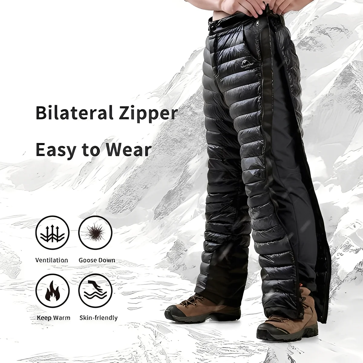 Goose Down Insulated Pants with Adjustable Waist and Zippers - Image 3
