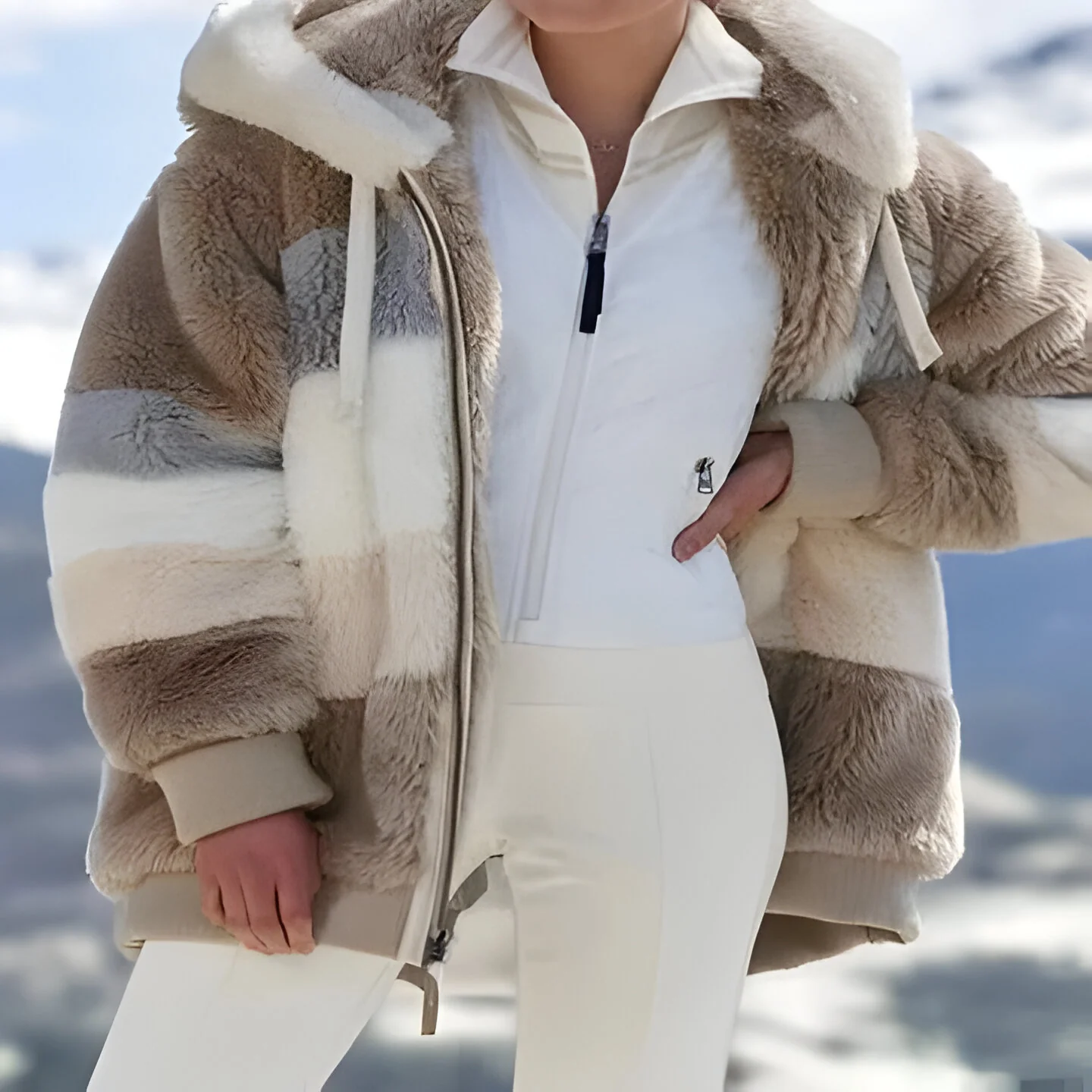 Thick Winter Coat – Color Block Design with Lamb’s Wool Lining