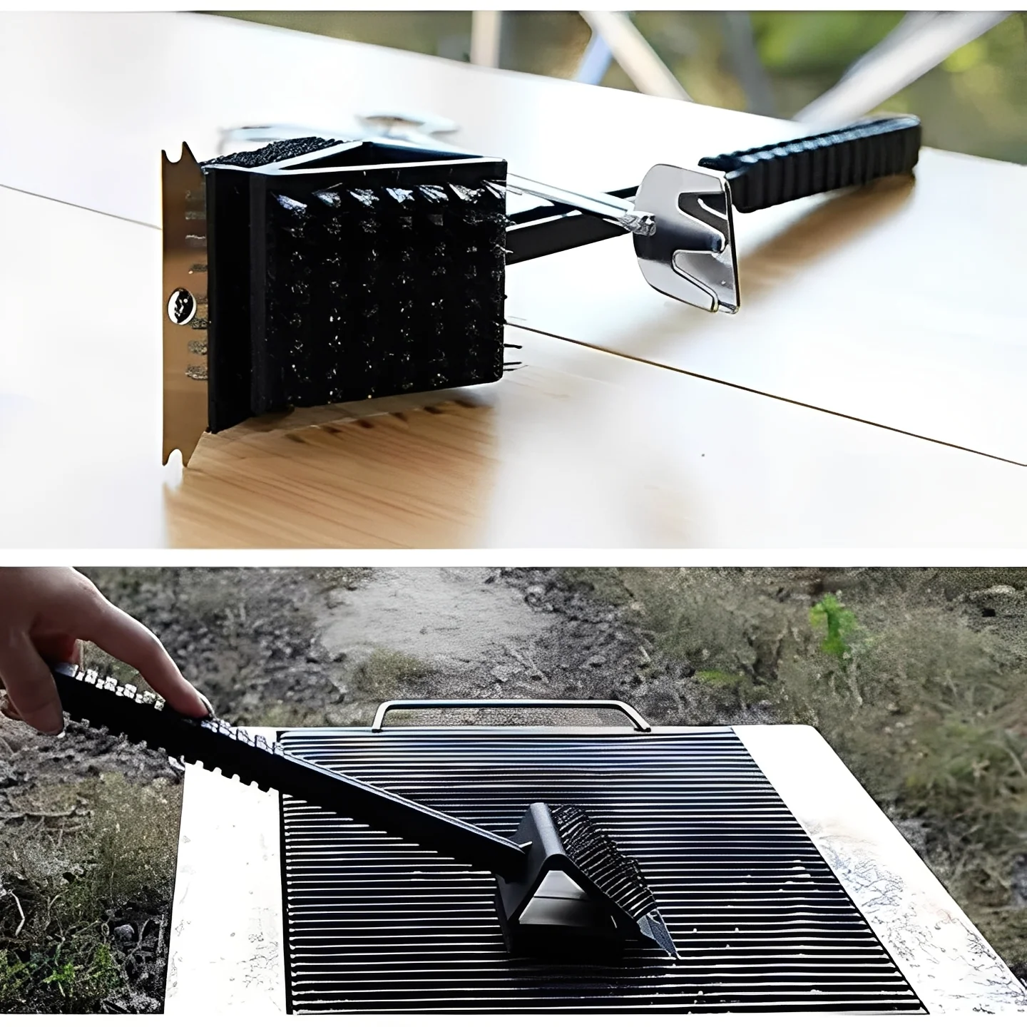 3 in 1 Grill Cleaning Brush with Bristles, Scraper, and Sponge - Image 2