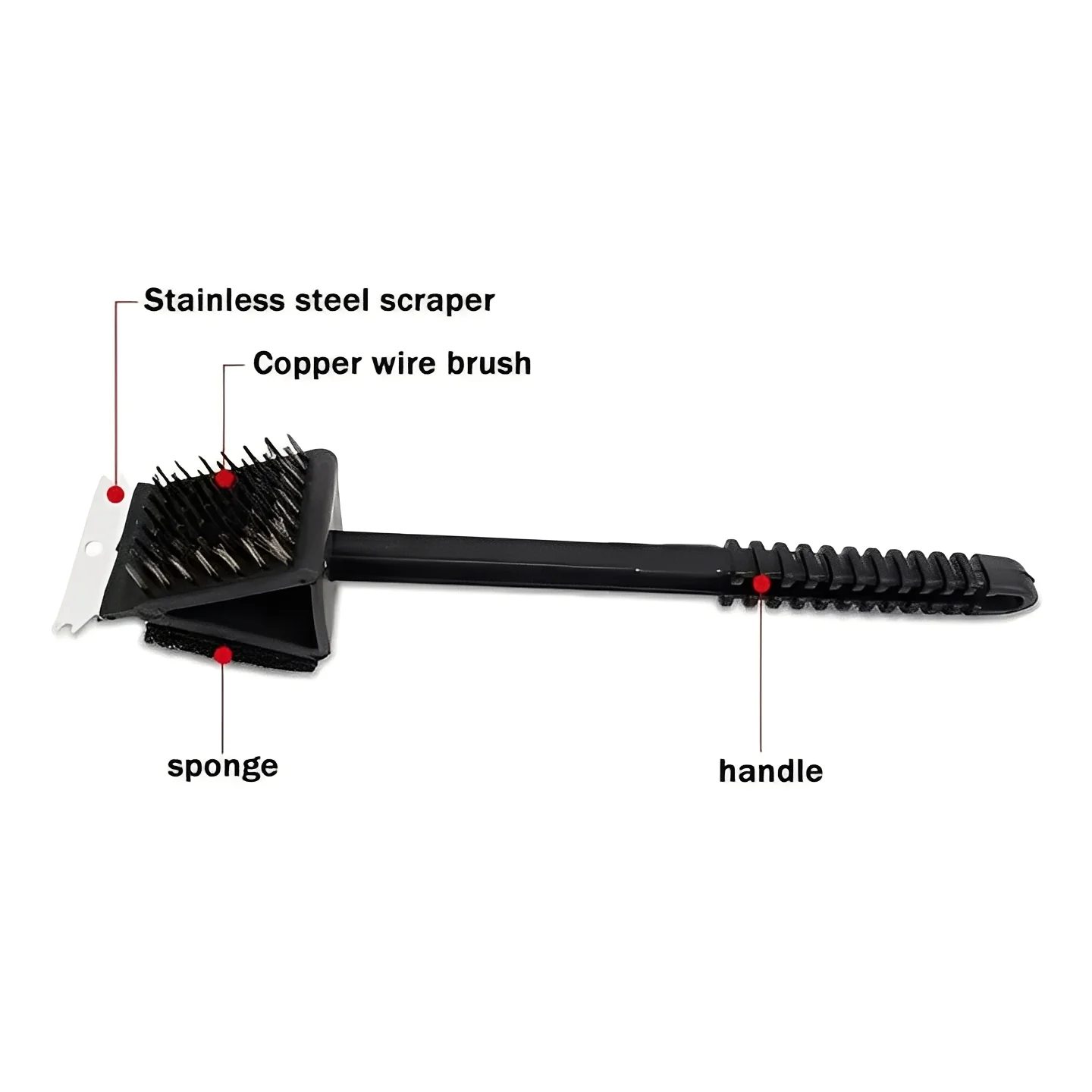 3 in 1 Grill Cleaning Brush with Bristles, Scraper, and Sponge - Image 4