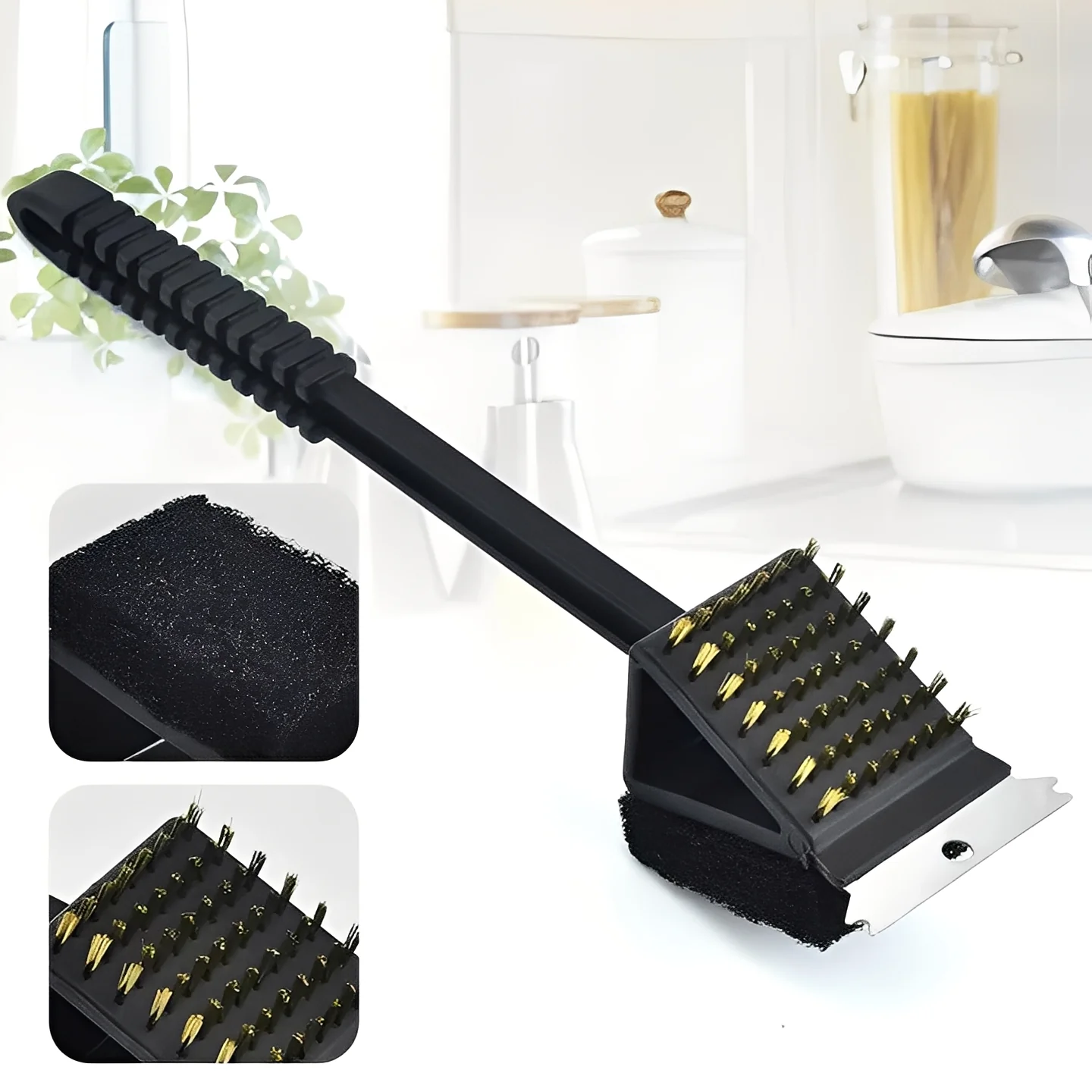 3 in 1 Grill Cleaning Brush with Bristles, Scraper, and Sponge - Image 5