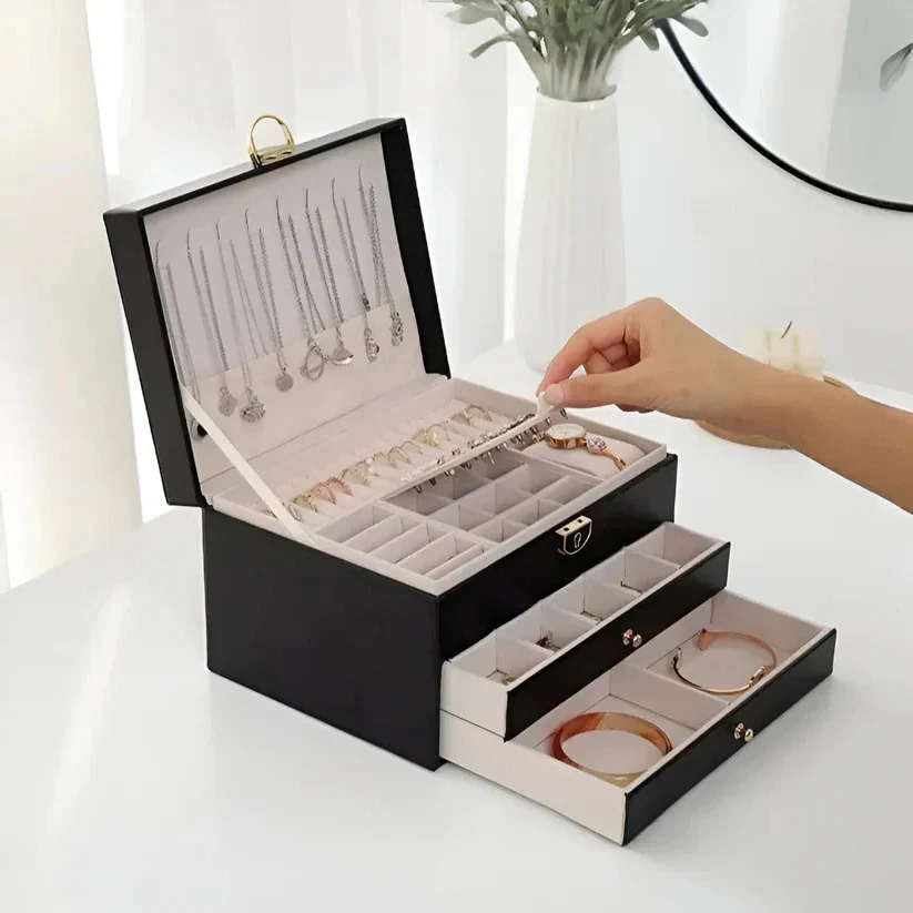 Tiered Jewelry Display Box with Multi Compartment Storage Design - Image 8