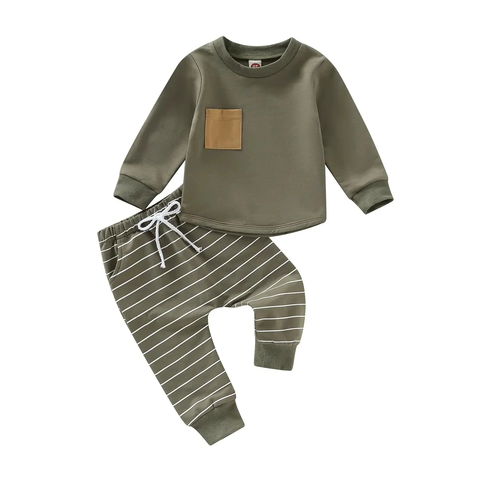 Toddler Boys Fall Outfit Pullover and Striped Pants, Set of 2