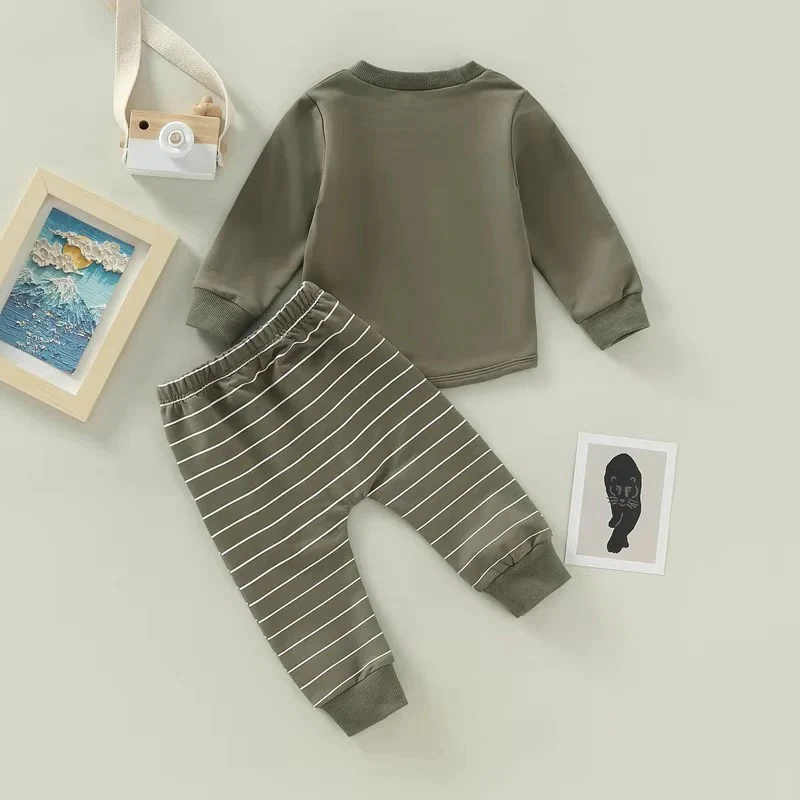 Toddler Boys Fall Outfit Pullover and Striped Pants, Set of 2 - Image 6