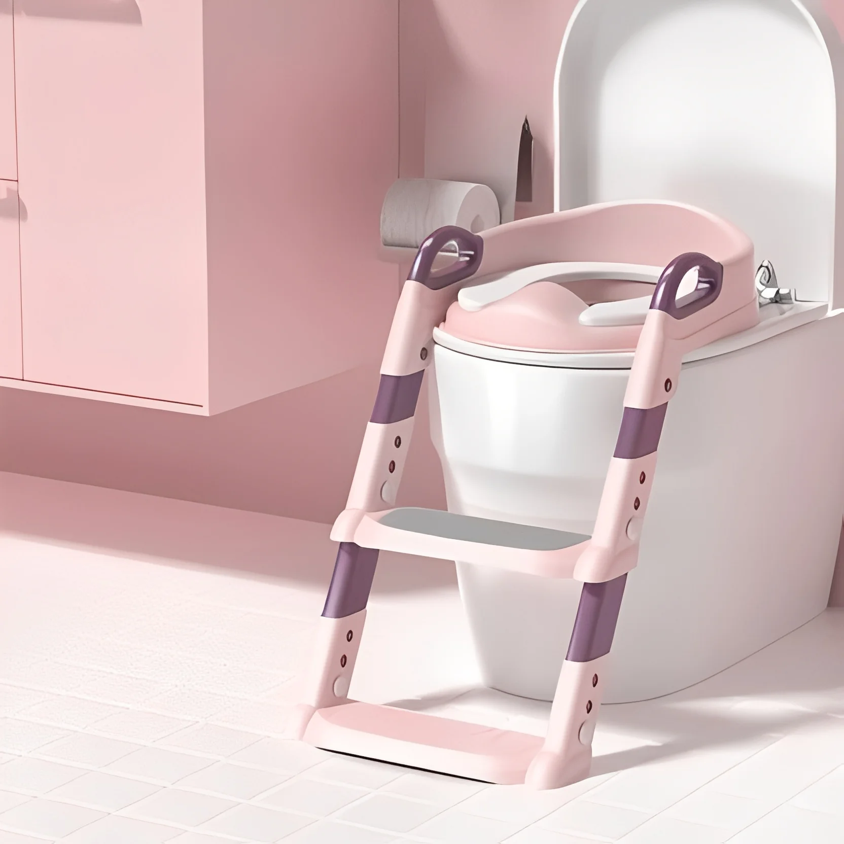 Foldable Toddler Potty Trainer with Integrated Step Ladder - Image 2