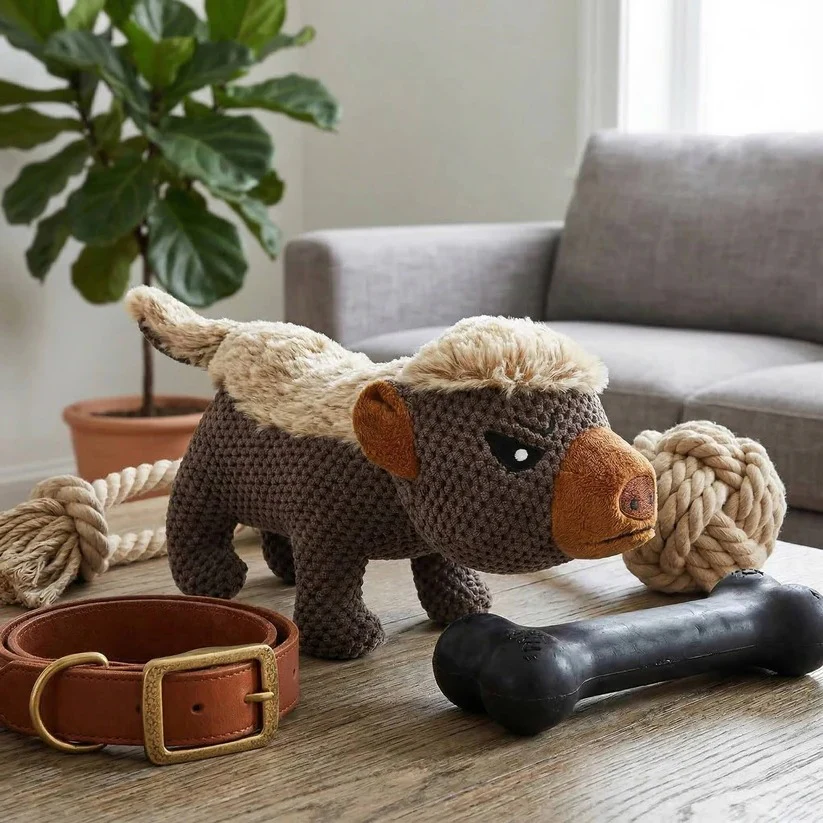 Honey Badger Plush Dog Toy with Squeaker and Reinforced Stitching for Tough Chewers - Image 4