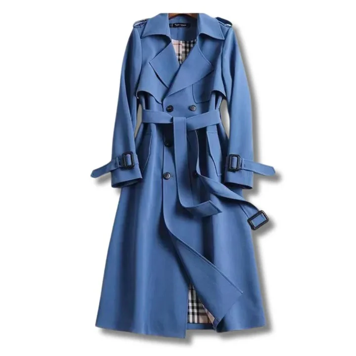 Trench Coat with Adjustable Waist Belt and Front Button Closure - Image 2