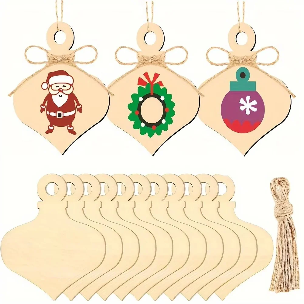 Unfinished Wooden Ornament Blanks for DIY Crafts, 10 Piece Set - Image 6