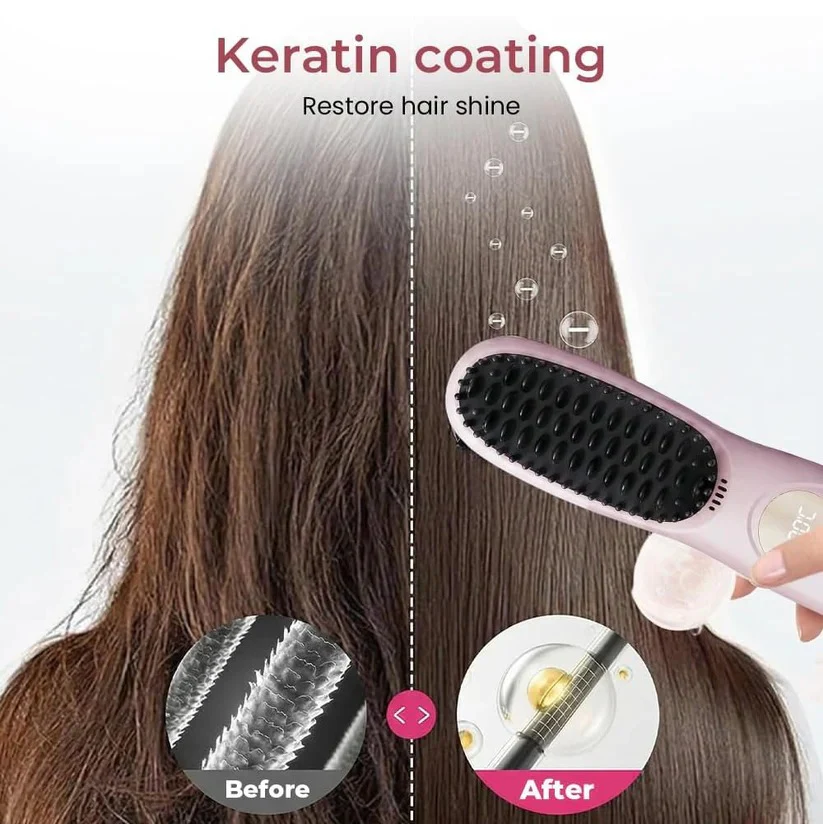 USB Rechargeable Heated Straightening Brush with LED Display and Adjustable Heat Settings - Image 3