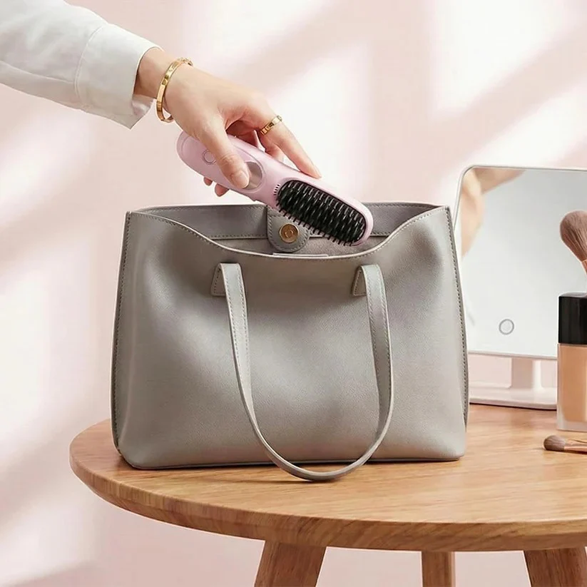 USB Rechargeable Heated Straightening Brush with LED Display and Adjustable Heat Settings - Image 5